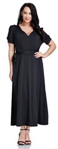 LookbookStore Women's Plus Size Black V Neck Short Sleeves Long Maxi Dress