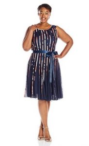S.L. Fashions Women's Mesh Dress with Satin Trim