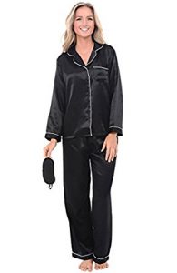 Del Rossa Women's Satin Pajamas, Long Button-Down PJ Set and Mask