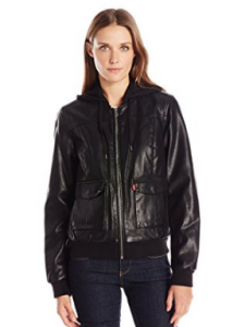 Levi's Women's Faux-Leather Bomber Jacket with Jersey Knit Hood