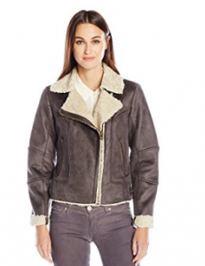 Lucky Brand Women's Faux Leather Jacket with Faux Shearling Interior